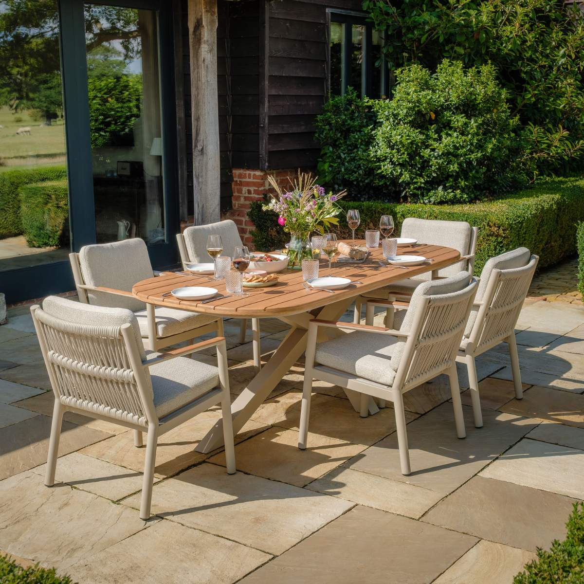 Maze Sicily Rope Weave 6 Seat Rectangular Dining Set - Latte - Image 14