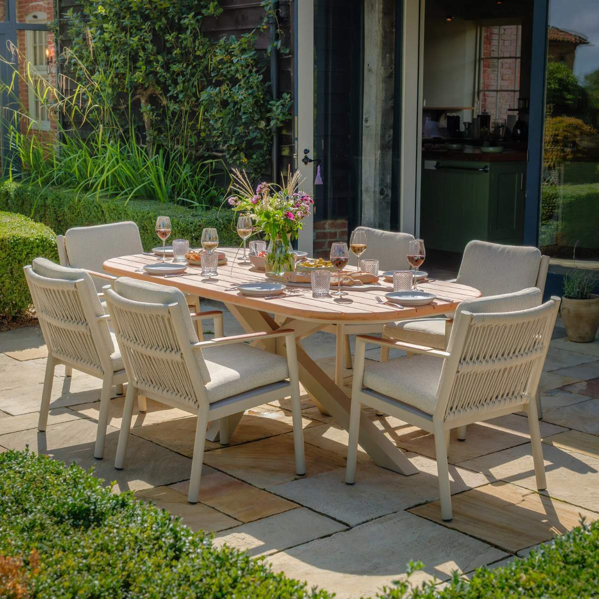 Maze Sicily Rope Weave 6 Seat Rectangular Dining Set - Latte - Image 15