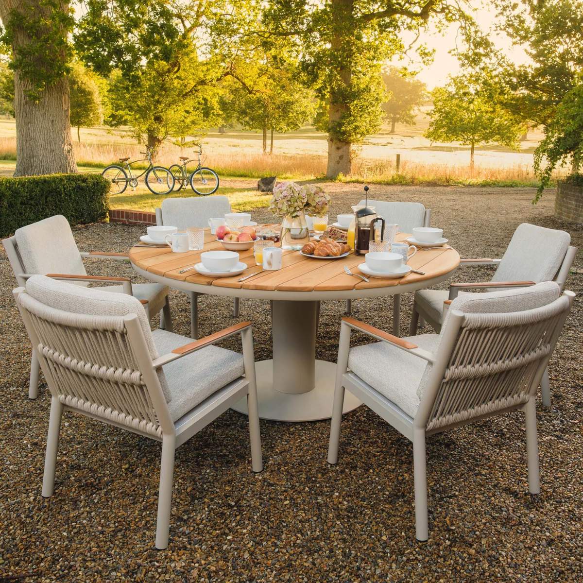 Maze Sicily Rope Weave 6 Seat Round Pedestal Dining Set - Latte - Image 16