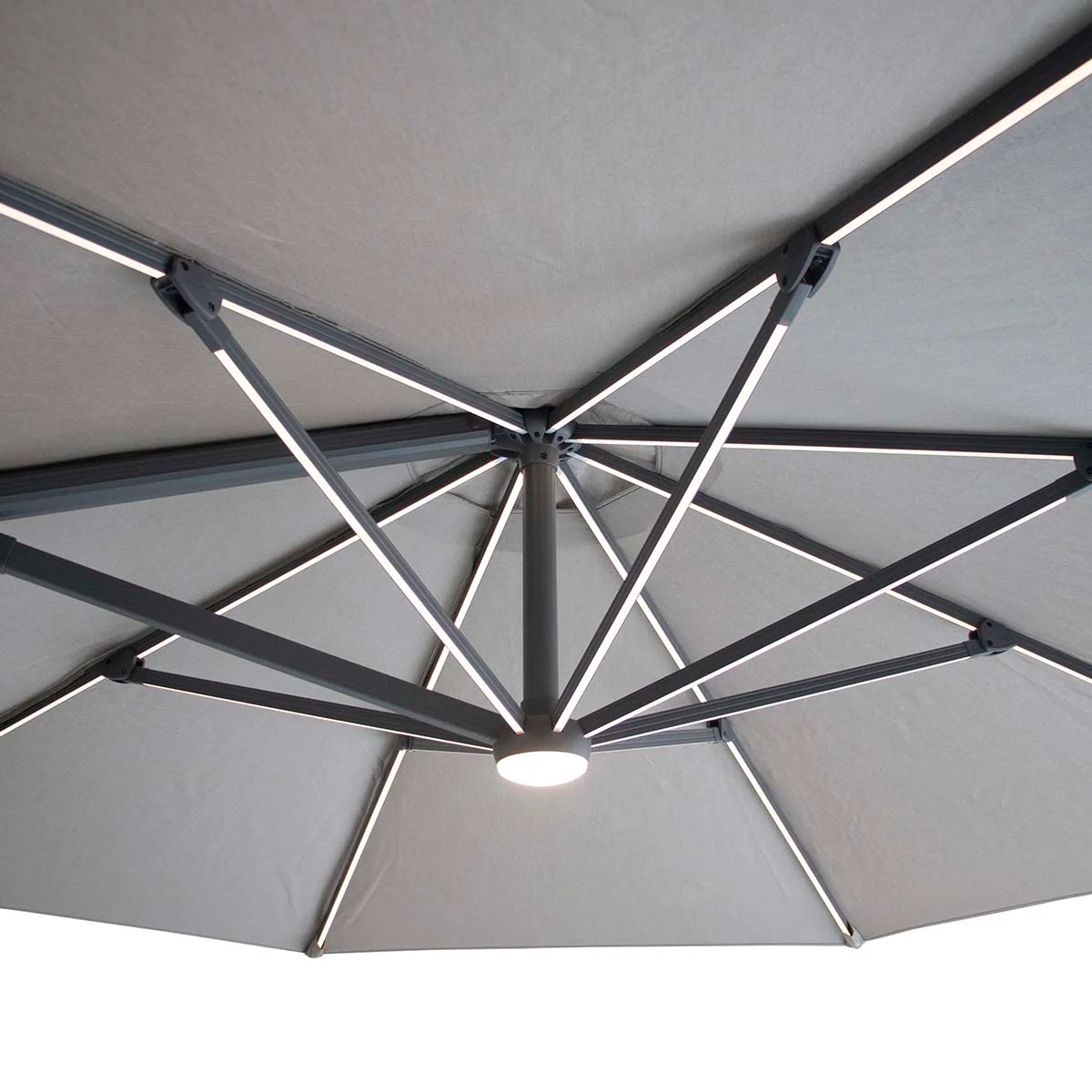 Maze White Pepper Beige Aramis LED 3.5m Round Rotating Cantilever Parasol - Image 3