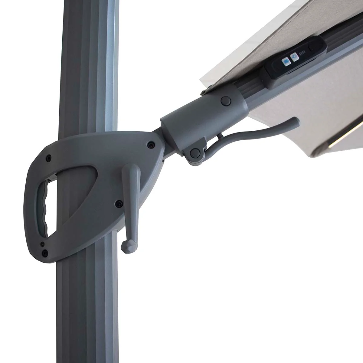 Maze White Pepper Beige Aramis LED 3.5m Round Rotating Cantilever Parasol - Image 4