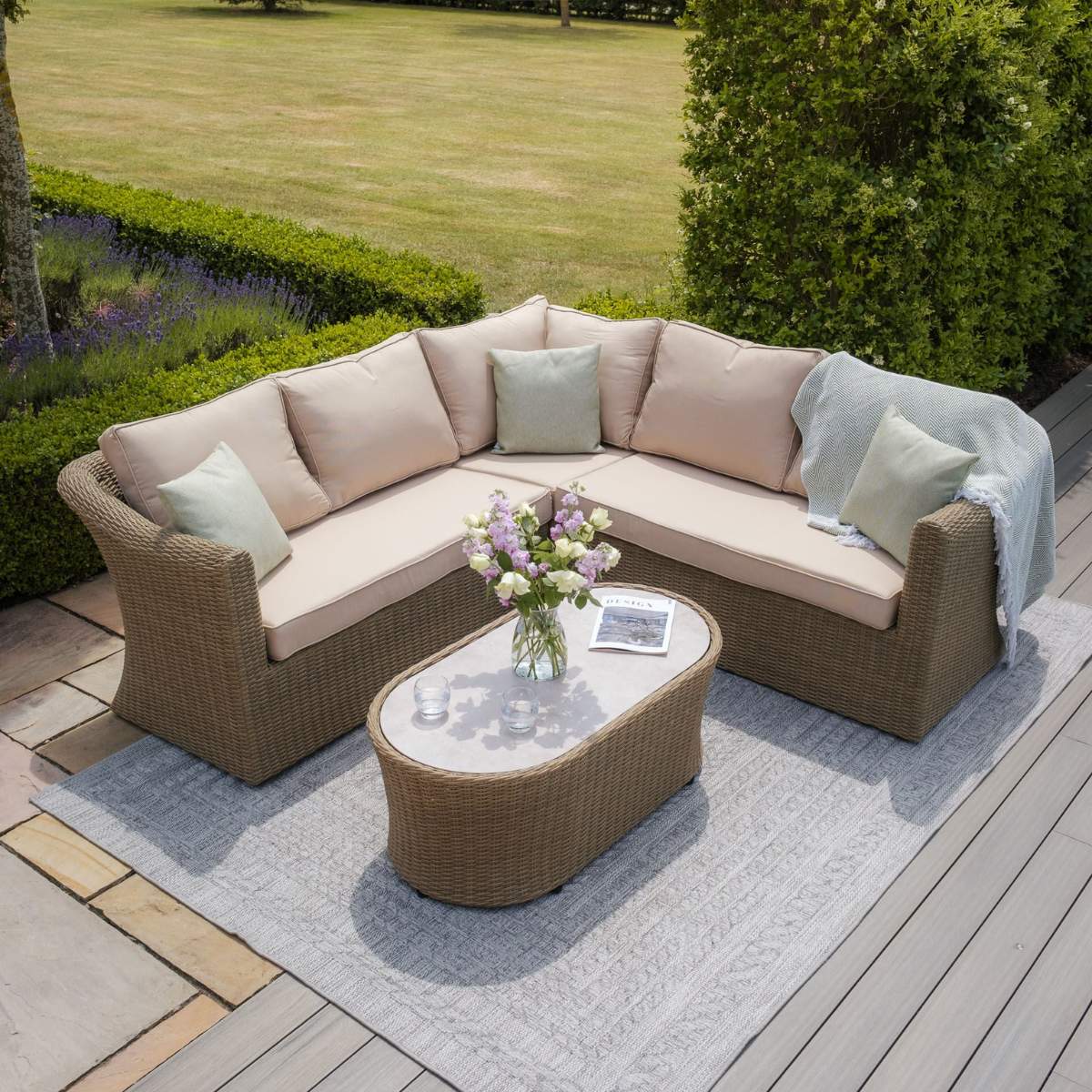Maze Winchester Small Rattan Corner Sofa Set - Ceramic Glass