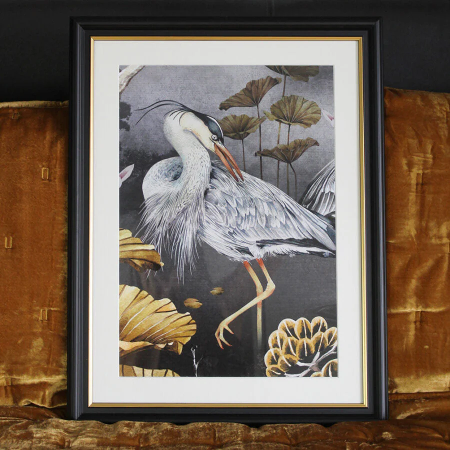 Avalana Midnight Crouching Heron Art Print - Image 2