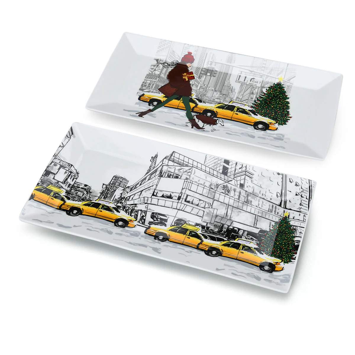Mindy Brownes Christmas in New York City Set of 2 Platters