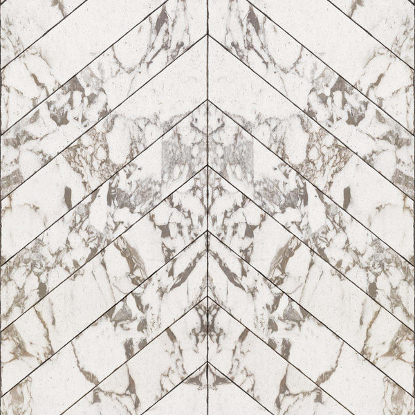 NLXL Materials Wallpaper White Marbled Tiles Small Herringbone