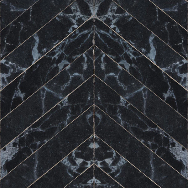 NLXL Materials Wallpaper Black Marbled Tiles Small Herringbone
