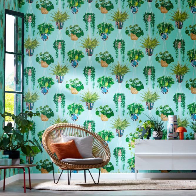Ohpopsi Houseplant Wallpaper - Cerulean Twist