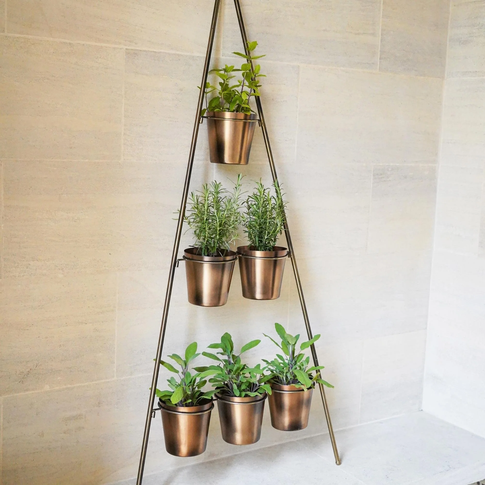 Ivyline Outdoor Vertical Gold Metal Wall Plant Stand with Planters - Image 11