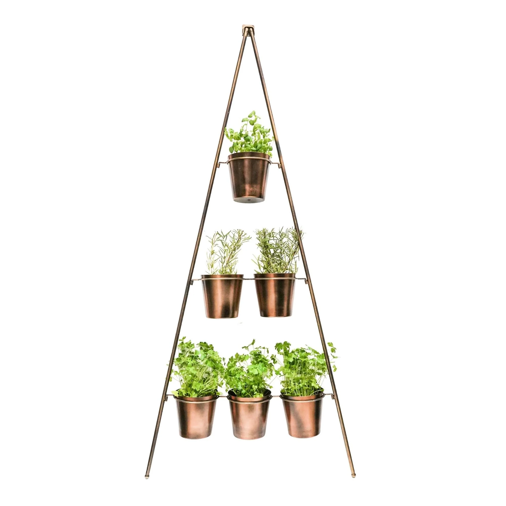 Ivyline Outdoor Vertical Gold Metal Wall Plant Stand with Planters - Image 7