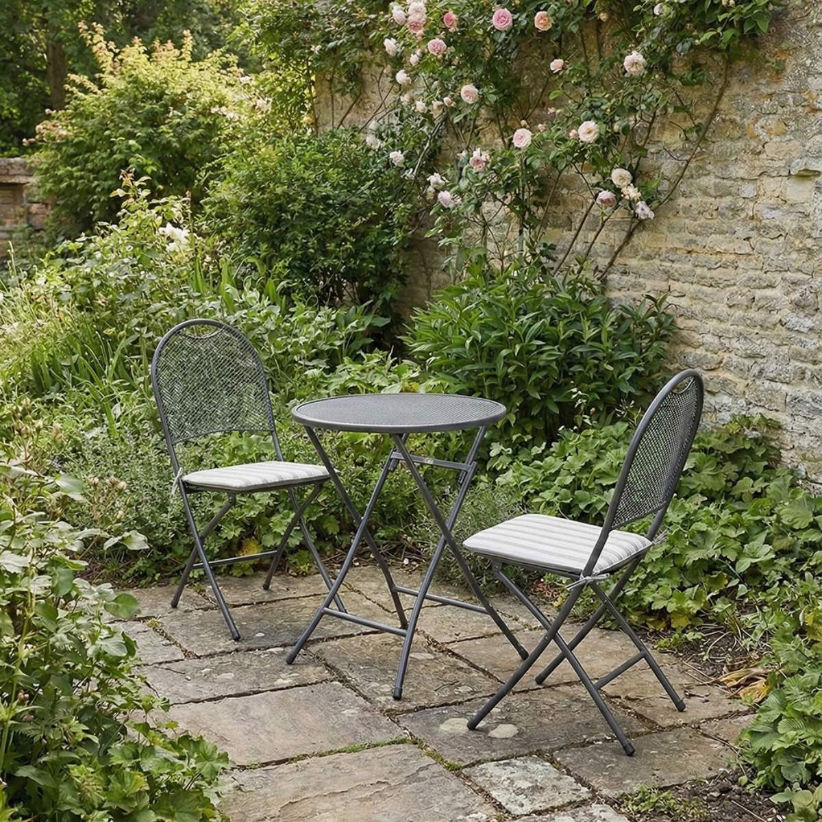 Pacific Lifestyle Cafe Latte Balcony Folding Round Set with Grey Striped/Plain Cushions - Image 7