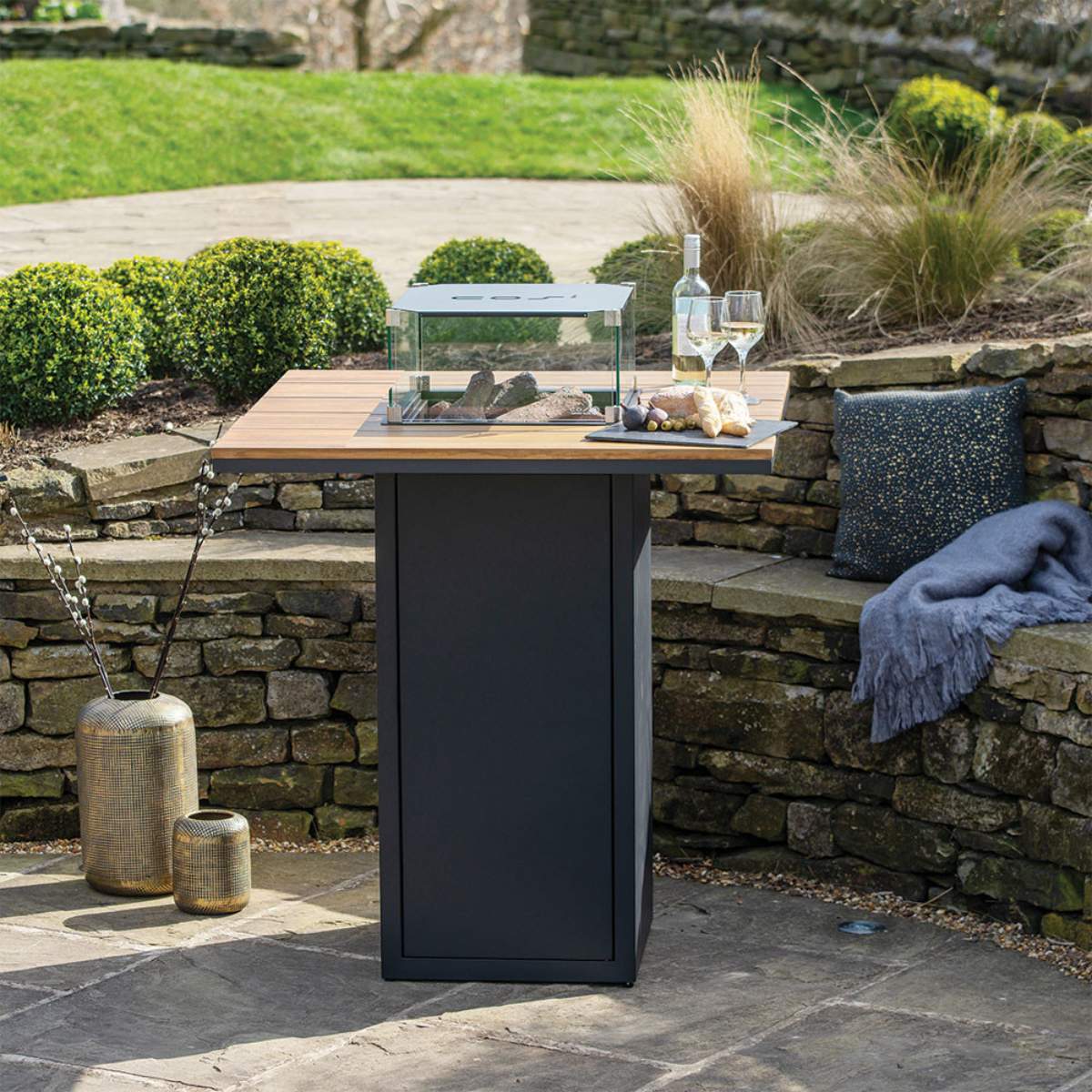 Pacific Lifestyle Cosiloft 100 Black and Teak Fire Pit Bar Table - Image 10