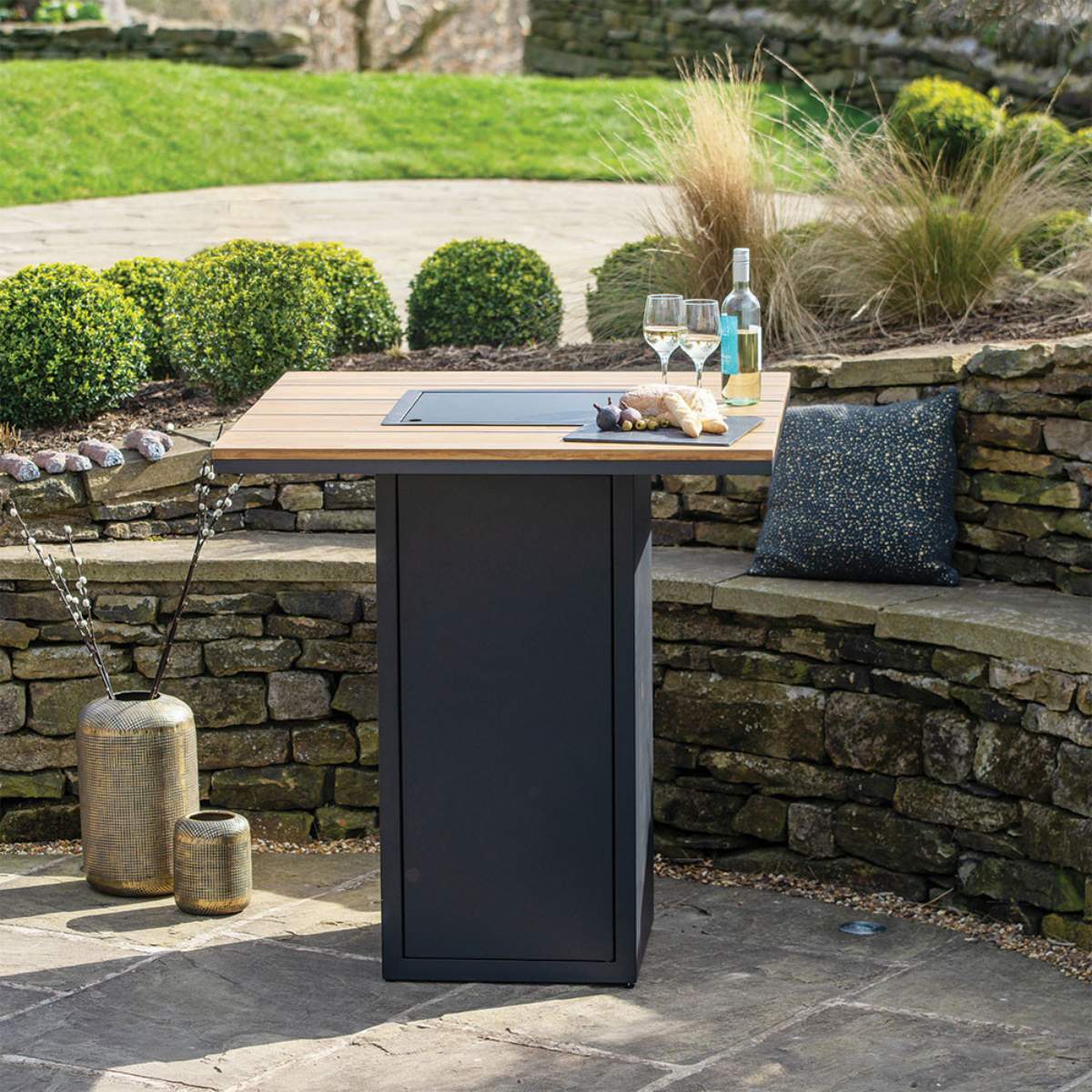Pacific Lifestyle Cosiloft 100 Black and Teak Fire Pit Bar Table - Image 11