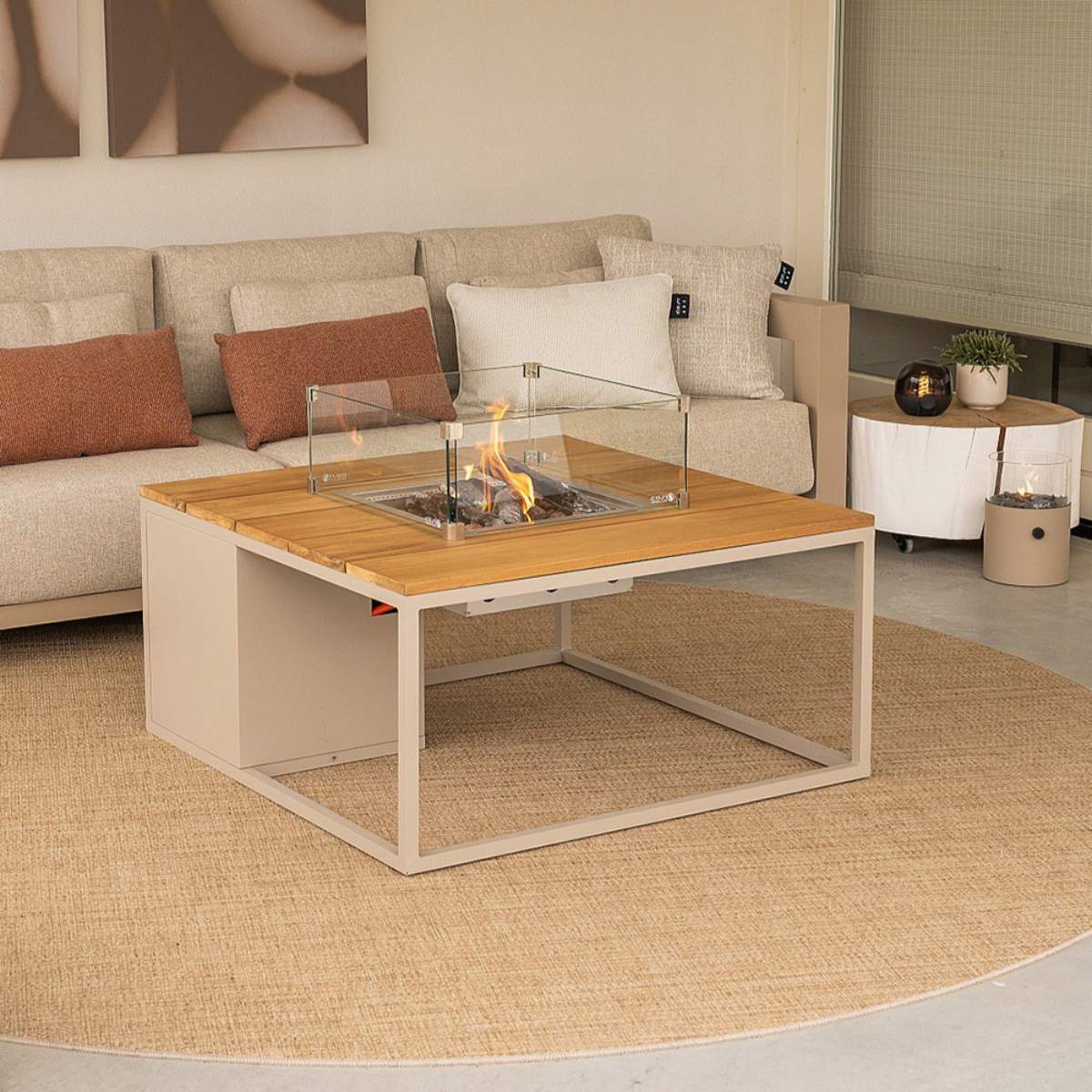 Pacific Lifestyle Cosiloft 100 Sandy Beige and Teak Fire Pit Table - Image 4