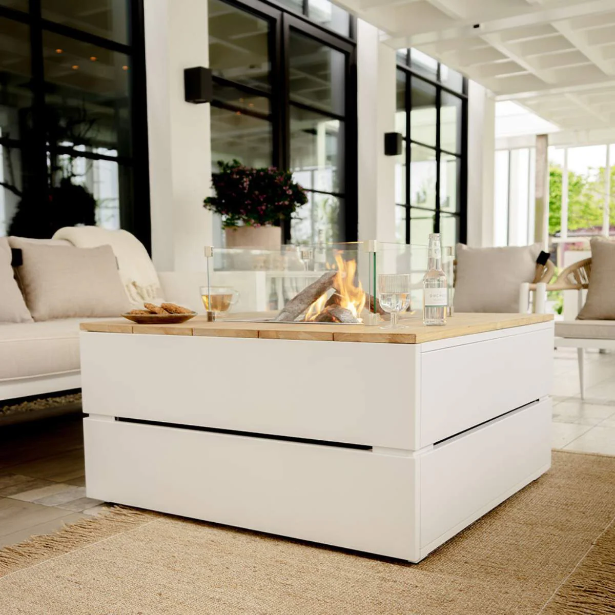 Pacific Lifestyle Cosipure 100 White and Teak Square Fire Pit - Image 5