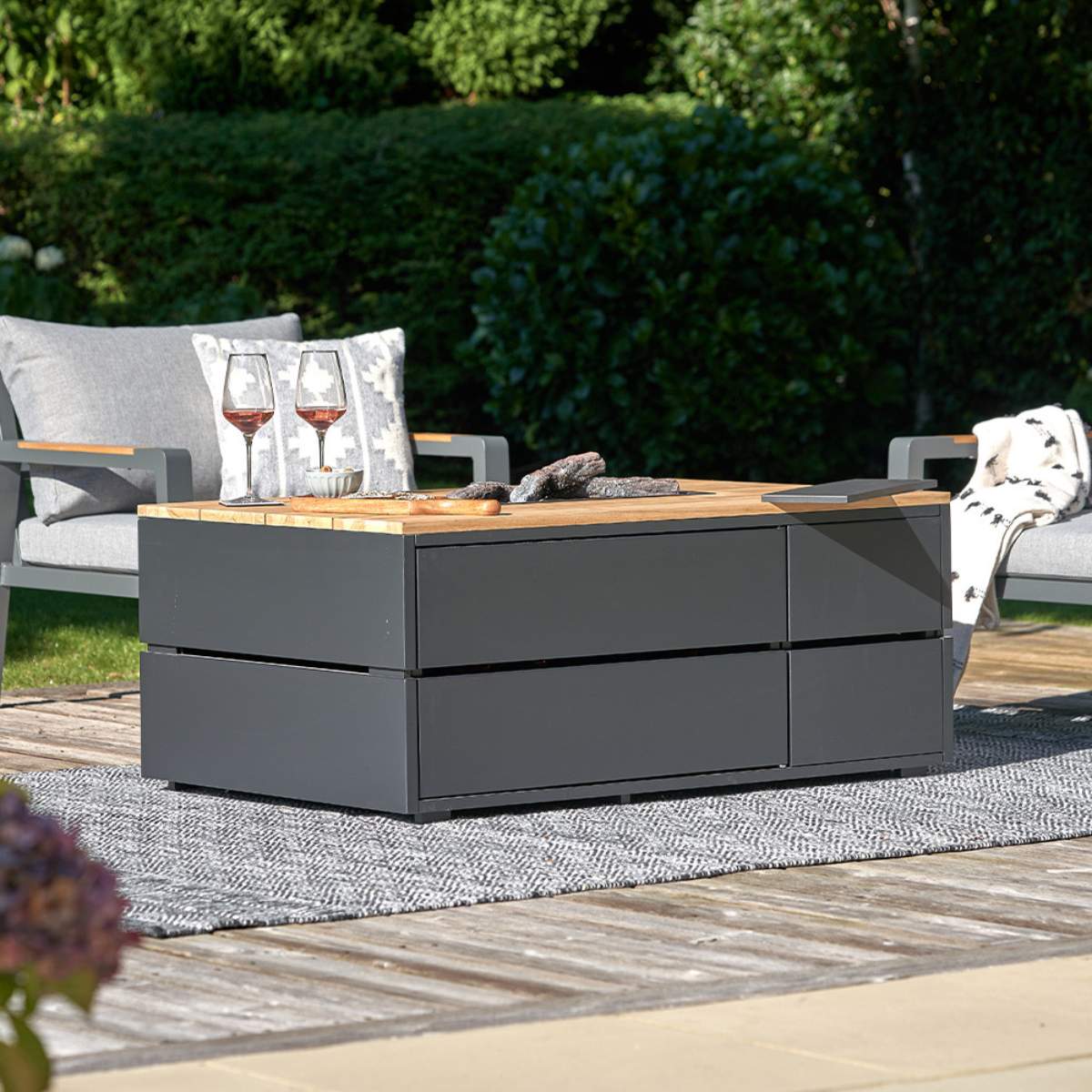 Pacific Lifestyle Cosipure 120 Black and Teak Rectangular Fire Pit - Image 5