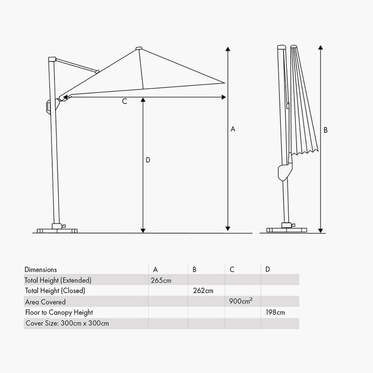 Pacific Lifestyle Glow Challenger T2 3m Square Anthracite Free Arm Parasol - Image 5