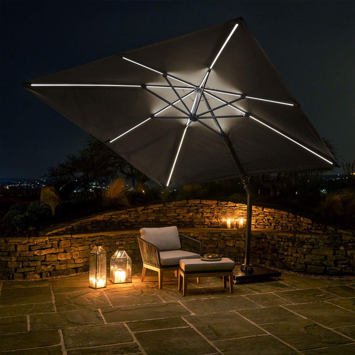 Pacific Lifestyle Glow Challenger T2 3m Square Anthracite Free Arm Parasol - Image 7
