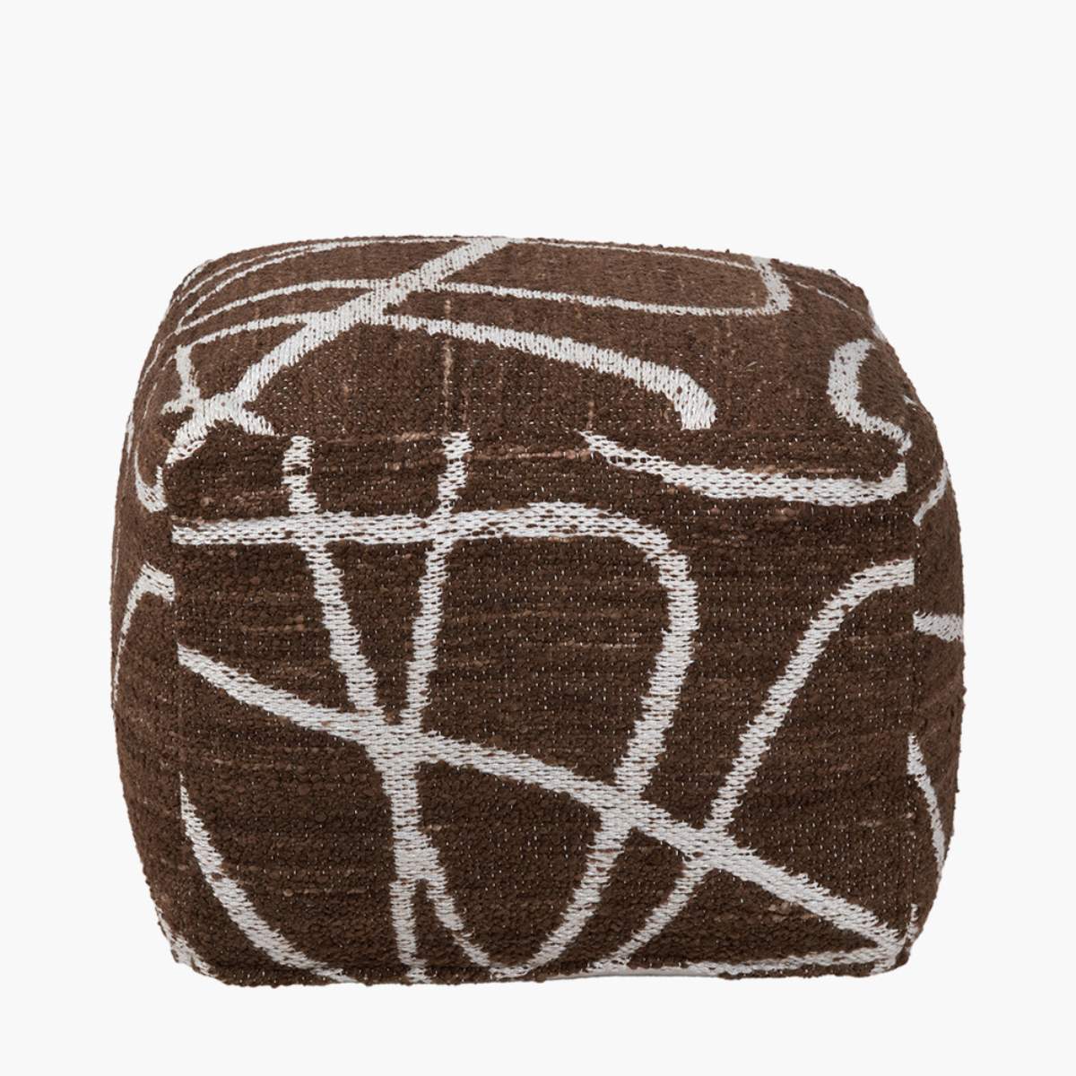 Pacific Lifestyle Indoor Outdoor Chocolate Brown and White Abstract Swirl Design Pouffe - Image 3