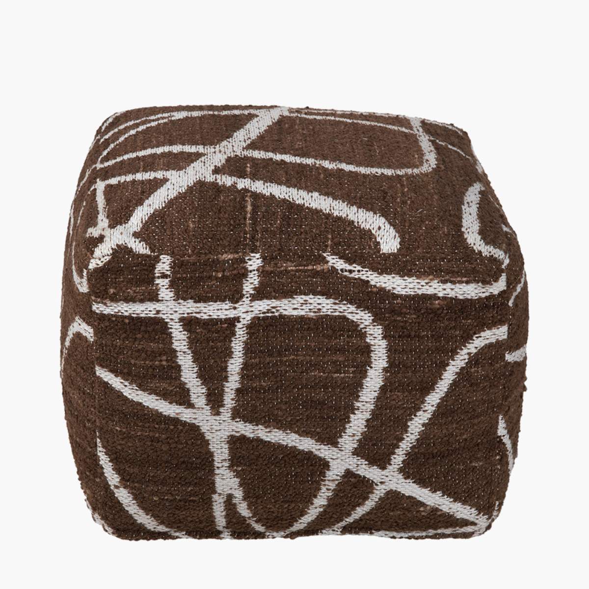 Pacific Lifestyle Indoor Outdoor Chocolate Brown and White Abstract Swirl Design Pouffe - Image 4