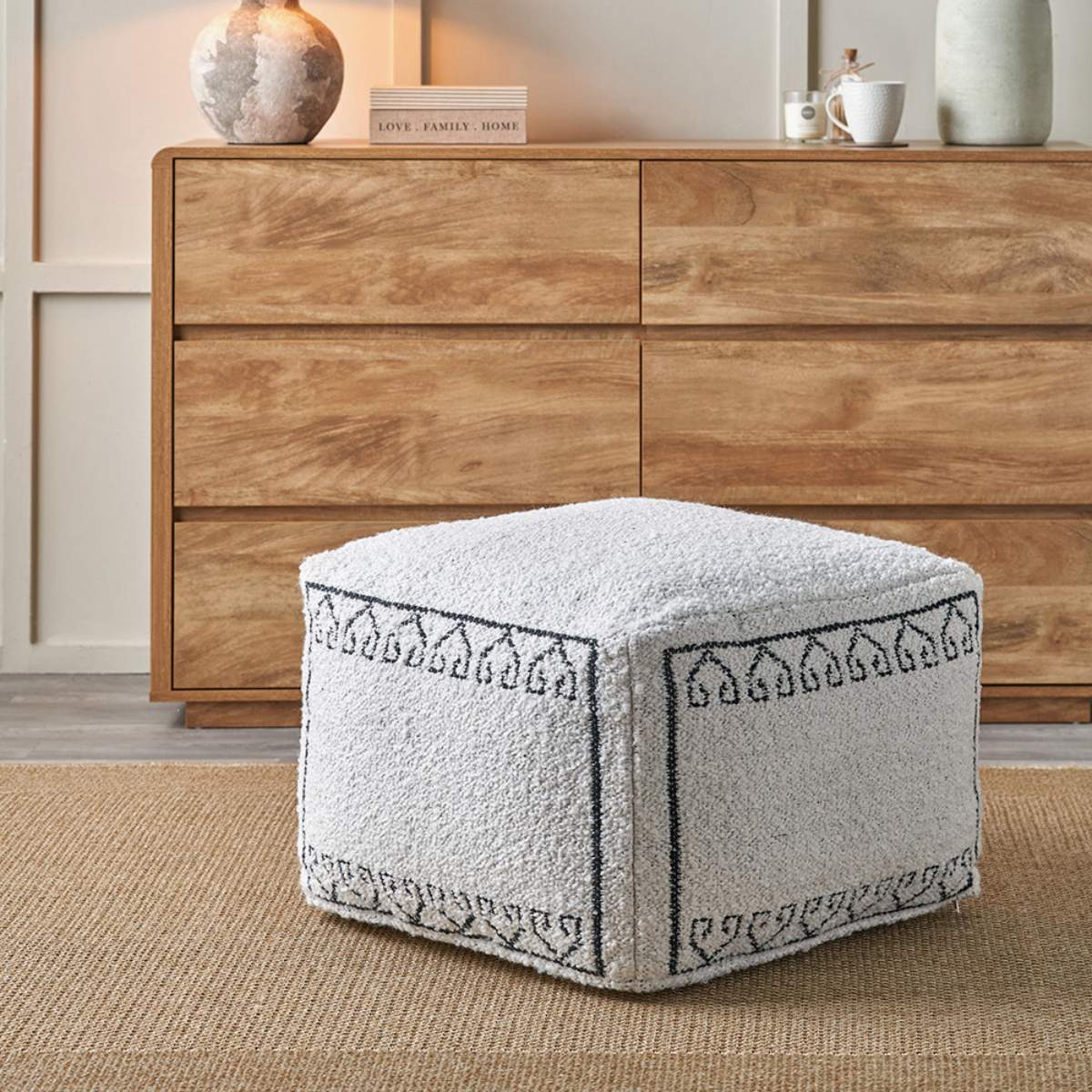 Pacific Lifestyle Indoor Outdoor White and Black Greek Key Design Pouffe - Image 8