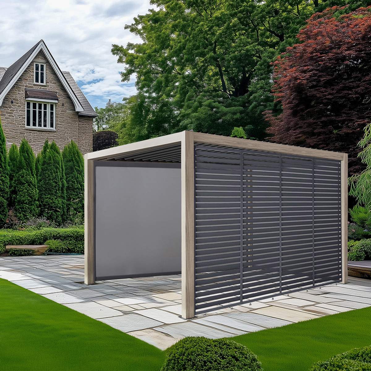 Pacific Lifestyle Pavillo Teak 3.5m x 3.5m Pergola, Pavillo Louvre Front/Back Panel Long, Pavillo Front/Back Blind Long, Pavillo Side Blind Short, Pavillo LED, Delivery and Installation - Image 8