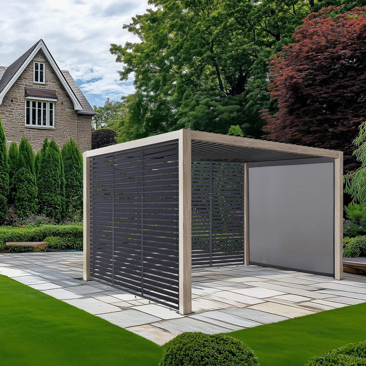 Pacific Lifestyle Pavillo Teak 3.5m x 3.5m Pergola, Pavillo Louvre Front/Back Panel Long, Pavillo Louvre Side Panel Short, Pavillo Side Blind Short, Delivery and Installation - Image 7