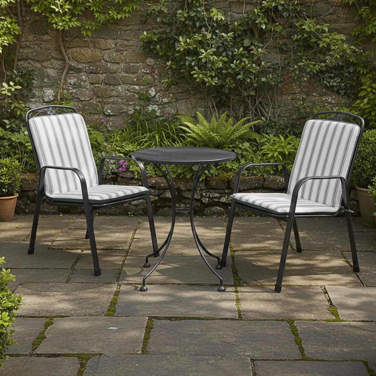 Pacific Lifestyle Savoy Bistro Set with Grey Striped/Plain Cushions - Image 9