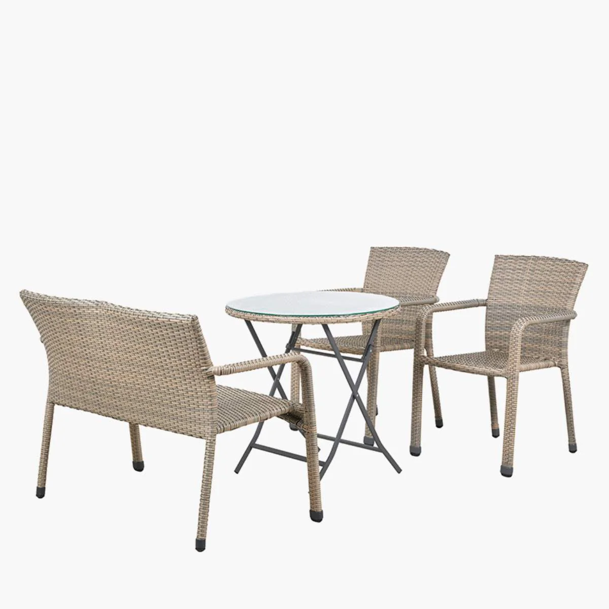 Pacific Lifestyle Tobs Outdoor Grey Synthetic Rattan Bench & Two Armchairs Bistro Set - Image 2