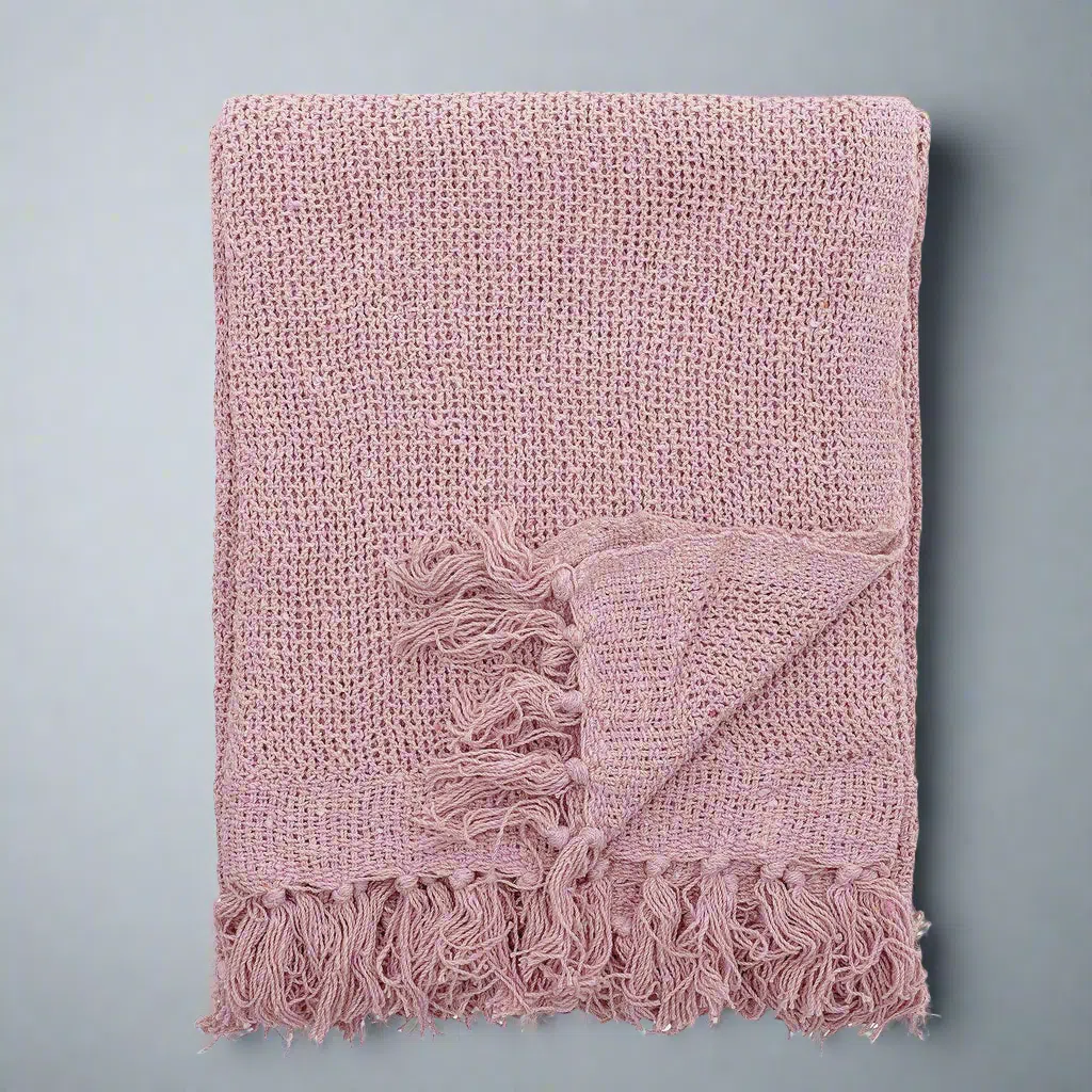 Bloomingville Rose Pink Recycled Cotton Throw - Image 2