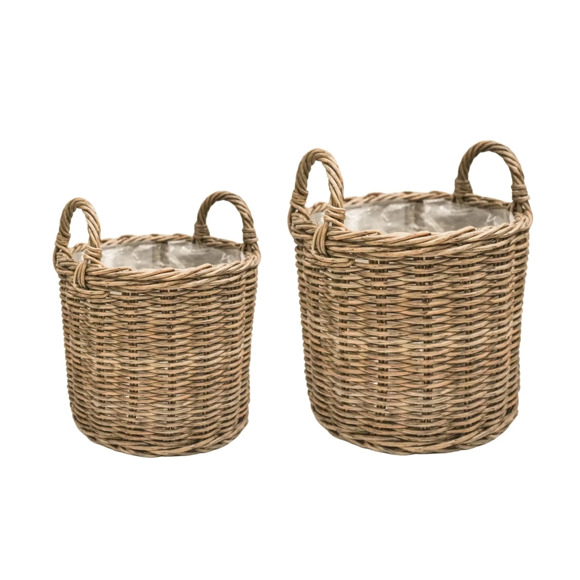 Ivyline Natural Polyrattan Set of Two Lined Willow Planters