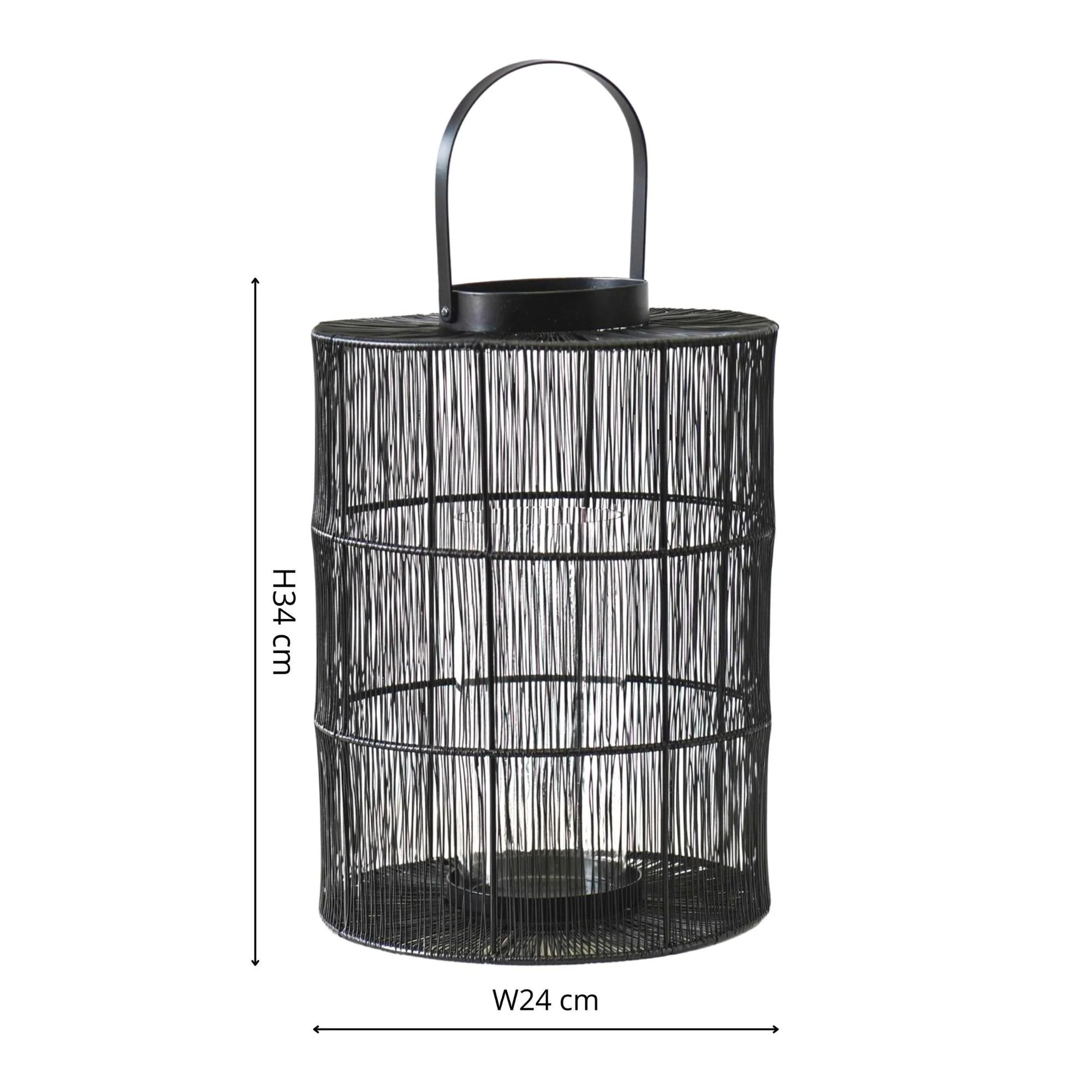 Ivyline Portofino Wirework Lantern with Glass Insert Black - Image 10