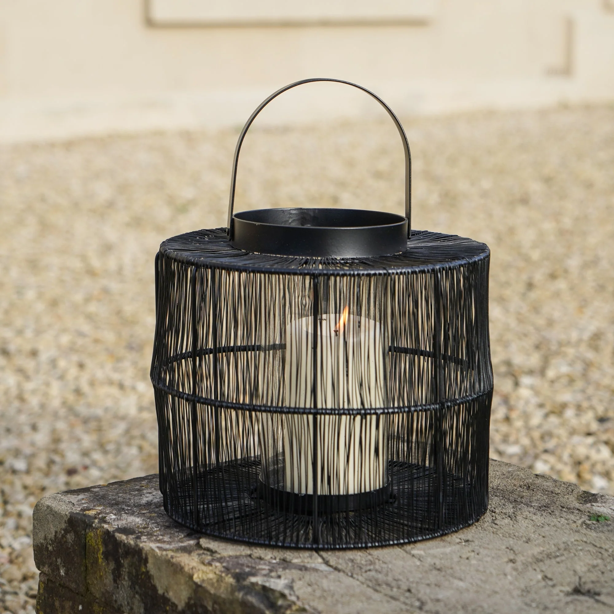 Ivyline Portofino Wirework Lantern with Glass Insert Black - Image 4