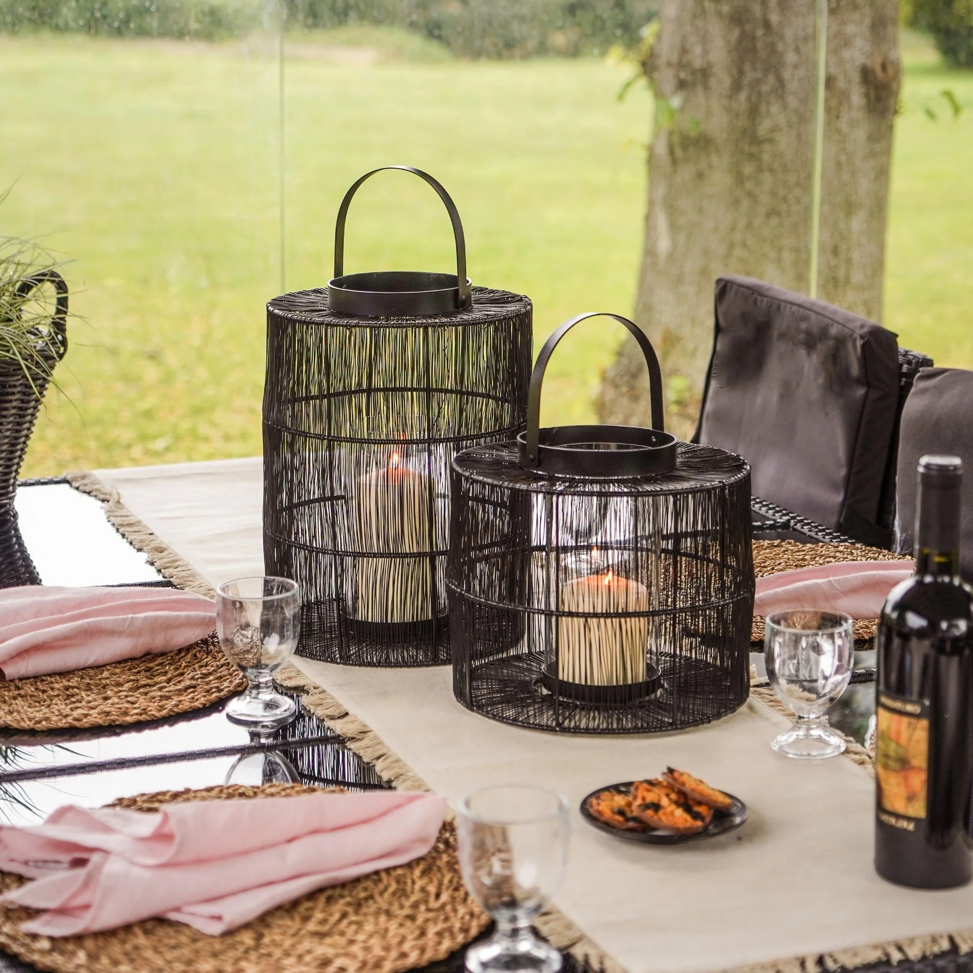 Ivyline Portofino Wirework Lantern with Glass Insert Black - Image 7