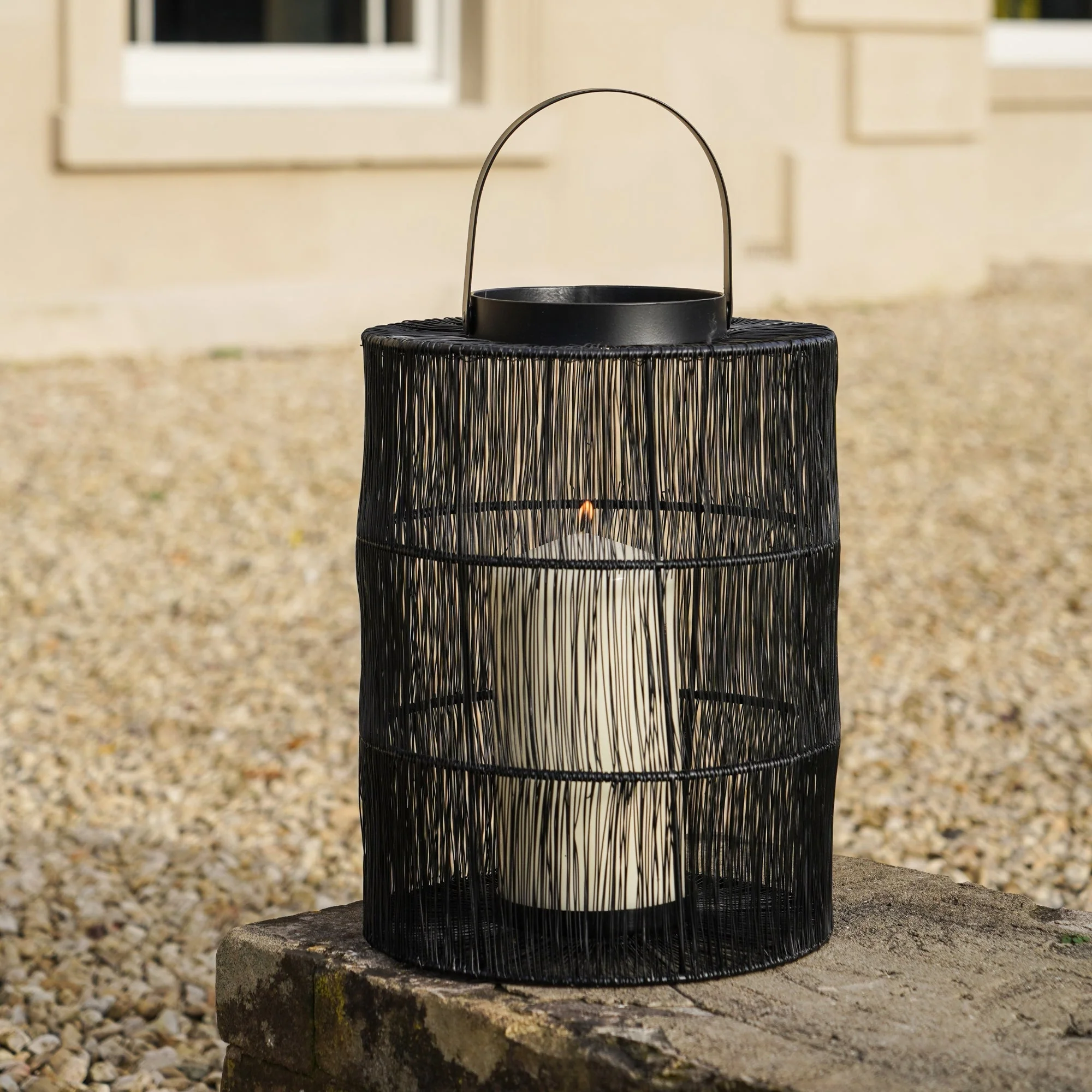Ivyline Portofino Wirework Lantern with Glass Insert Black - Image 9