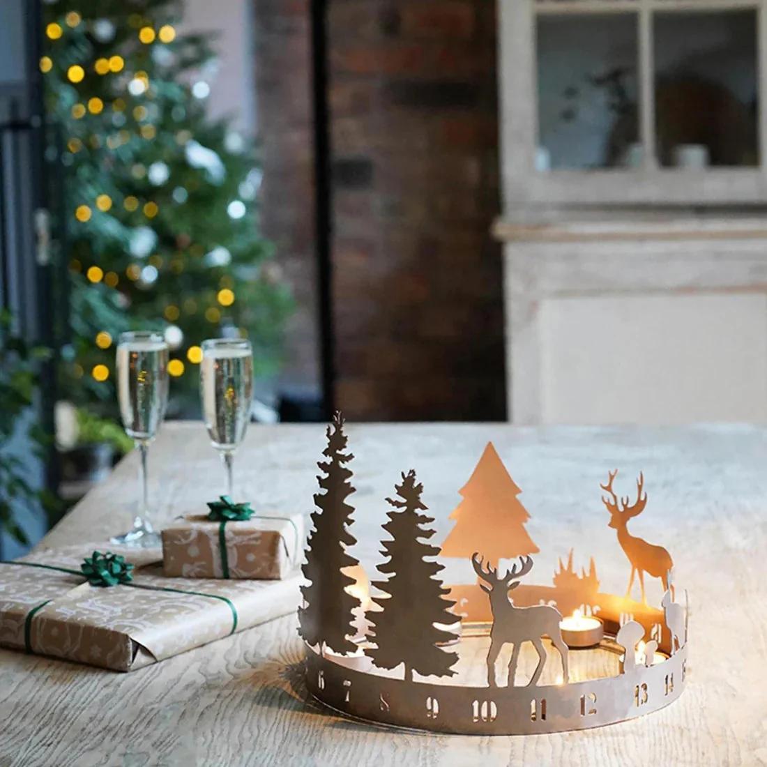 Ivyline Round Advent Forest Tealight Centrepiece Metal Copper - Image 3