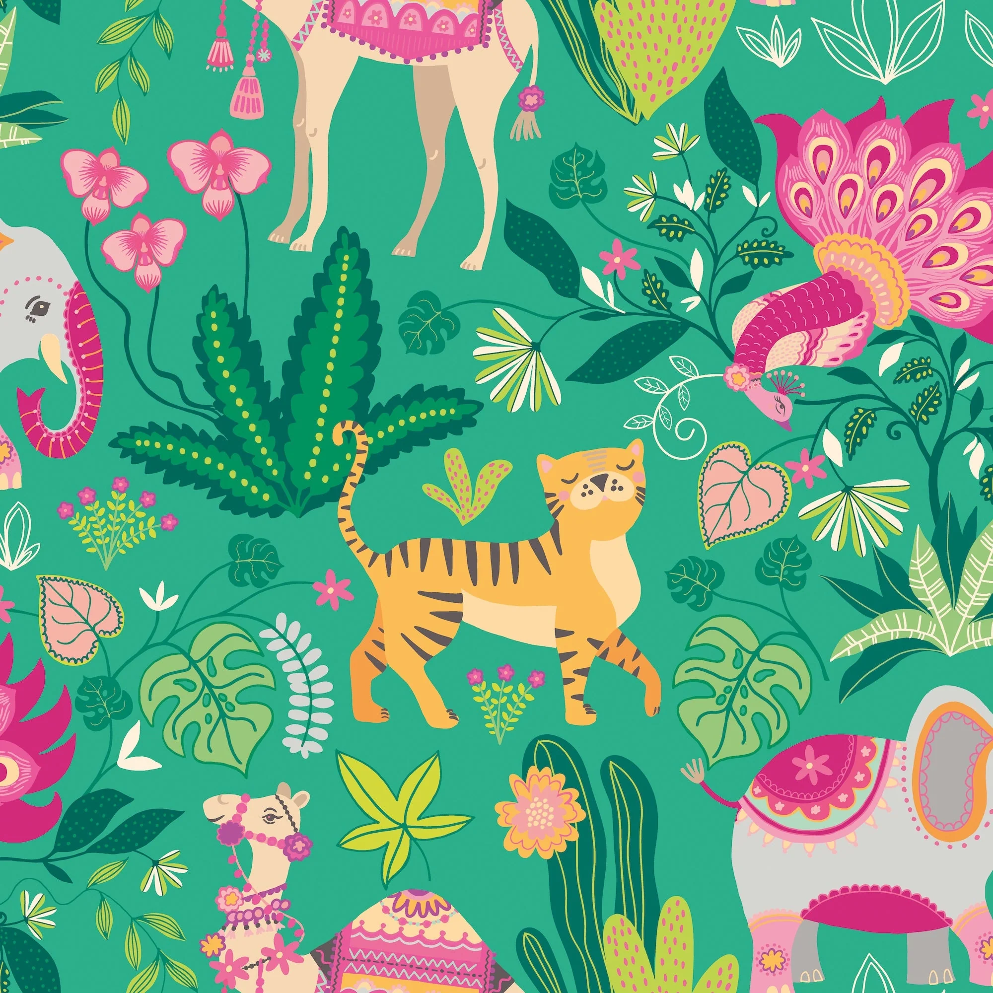 Ohpopsi Samba Safari Wallpaper - Emerald Twist