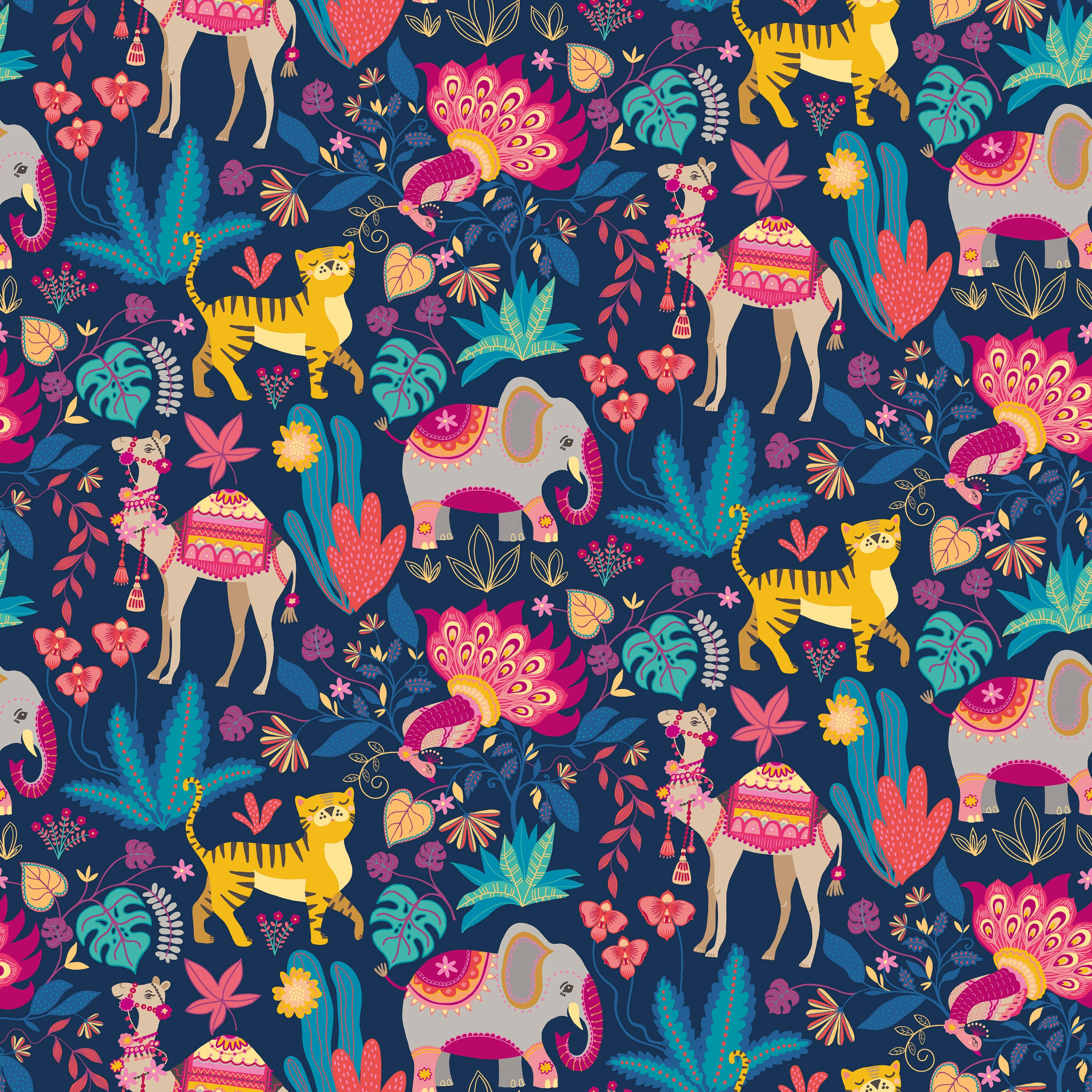 Ohpopsi Samba Safari Wallpaper - Ink & Cerise - Image 3