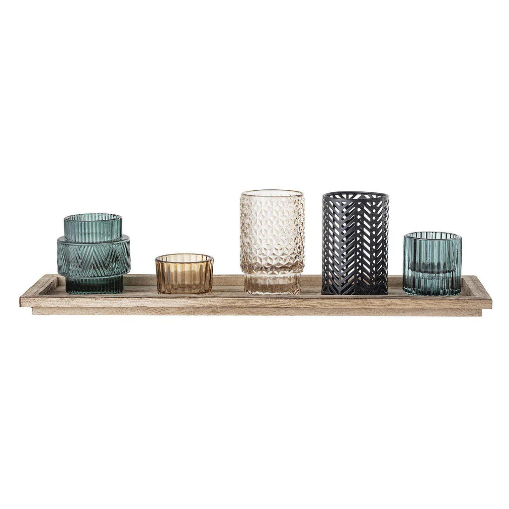 Bloomingville Sanga Blue Glass Votive Candle Holder Tray Set - Image 3