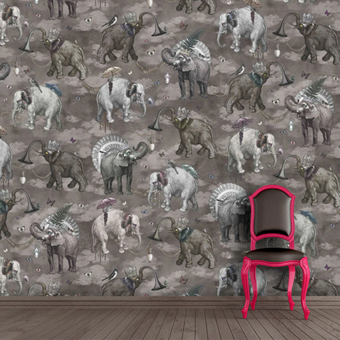Santorus Elephant's March Wallpaper Mural In Argentum - 2 Roll Mural Set - Image 3