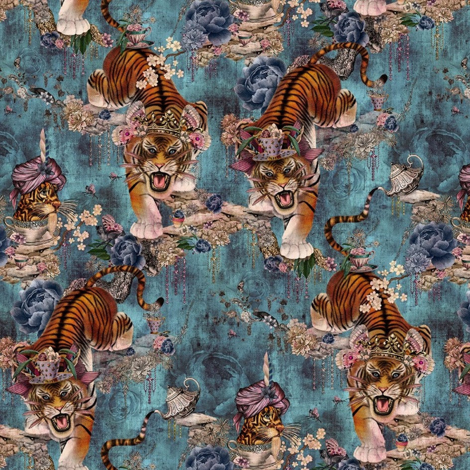 Santorus Tiger's Teatime Wallpaper In Denim - Image 2