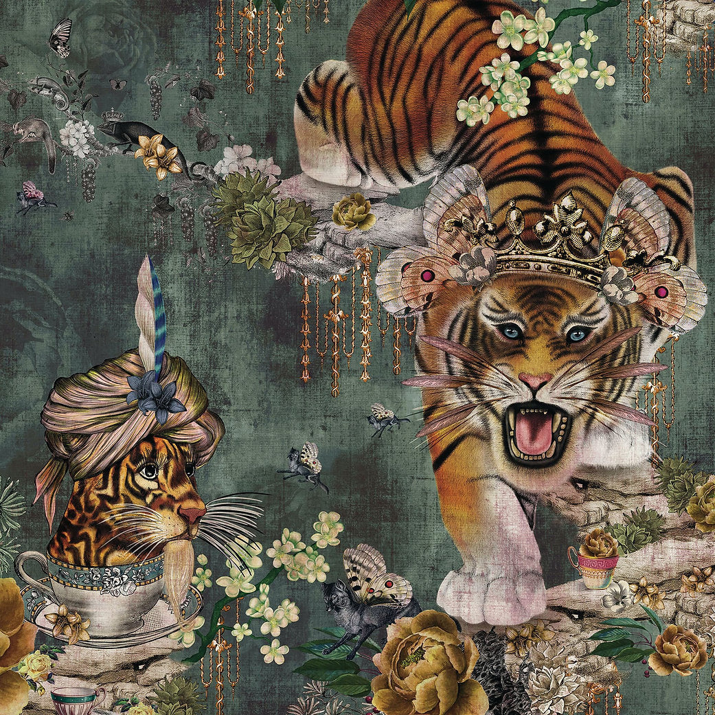 Santorus Tiger's Teatime Wallpaper In Moss - Image 3