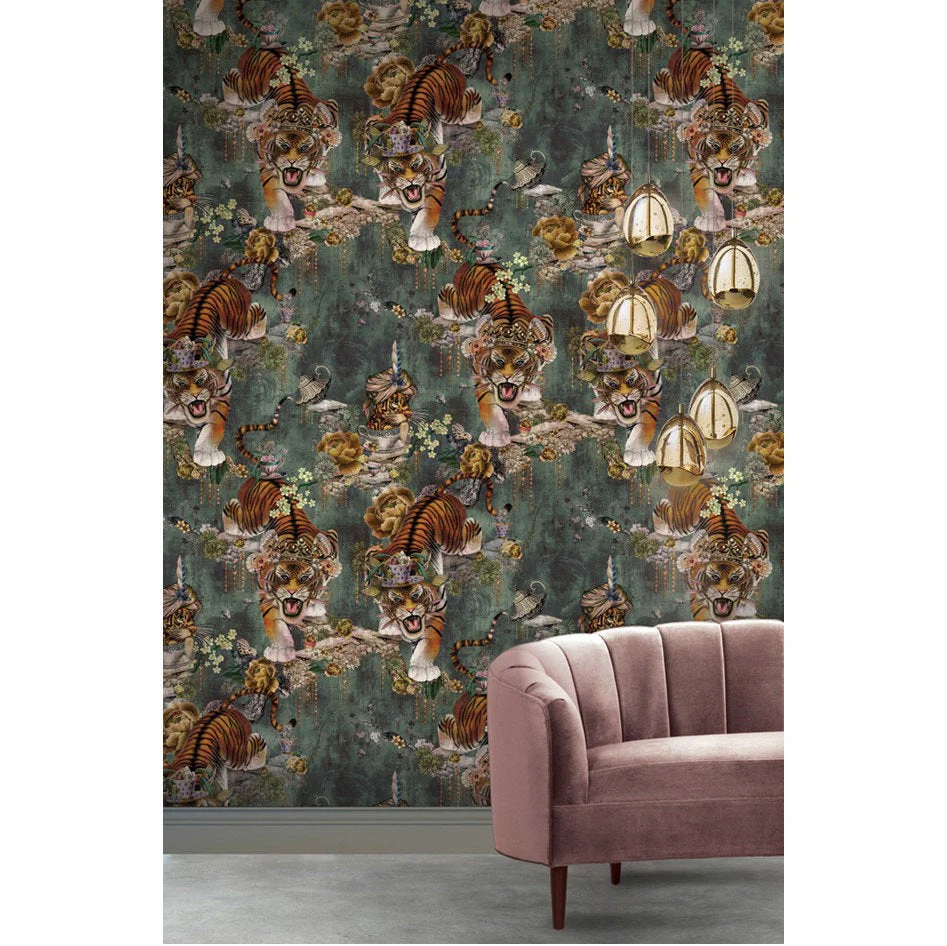 Santorus Tiger's Teatime Wallpaper In Moss - Image 5