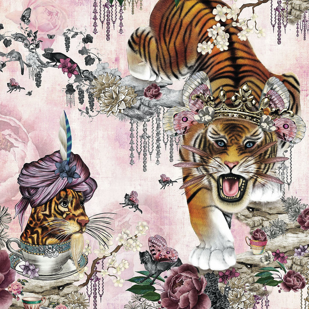 Santorus Tiger's Teatime Wallpaper In Rose - Image 2
