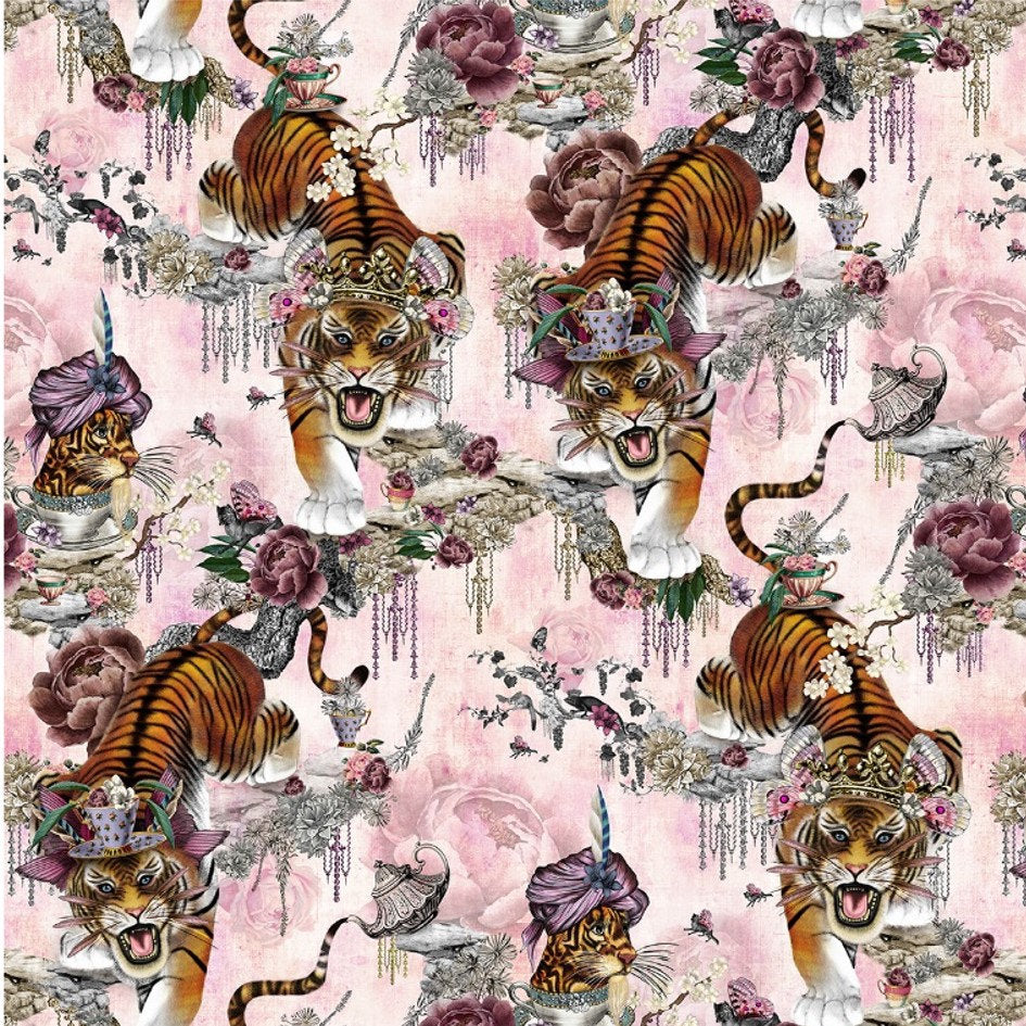 Santorus Tiger's Teatime Wallpaper In Rose - Image 3