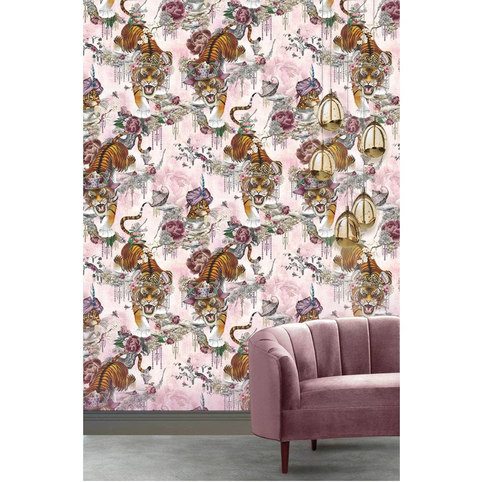 Santorus Tiger's Teatime Wallpaper In Rose - Image 5