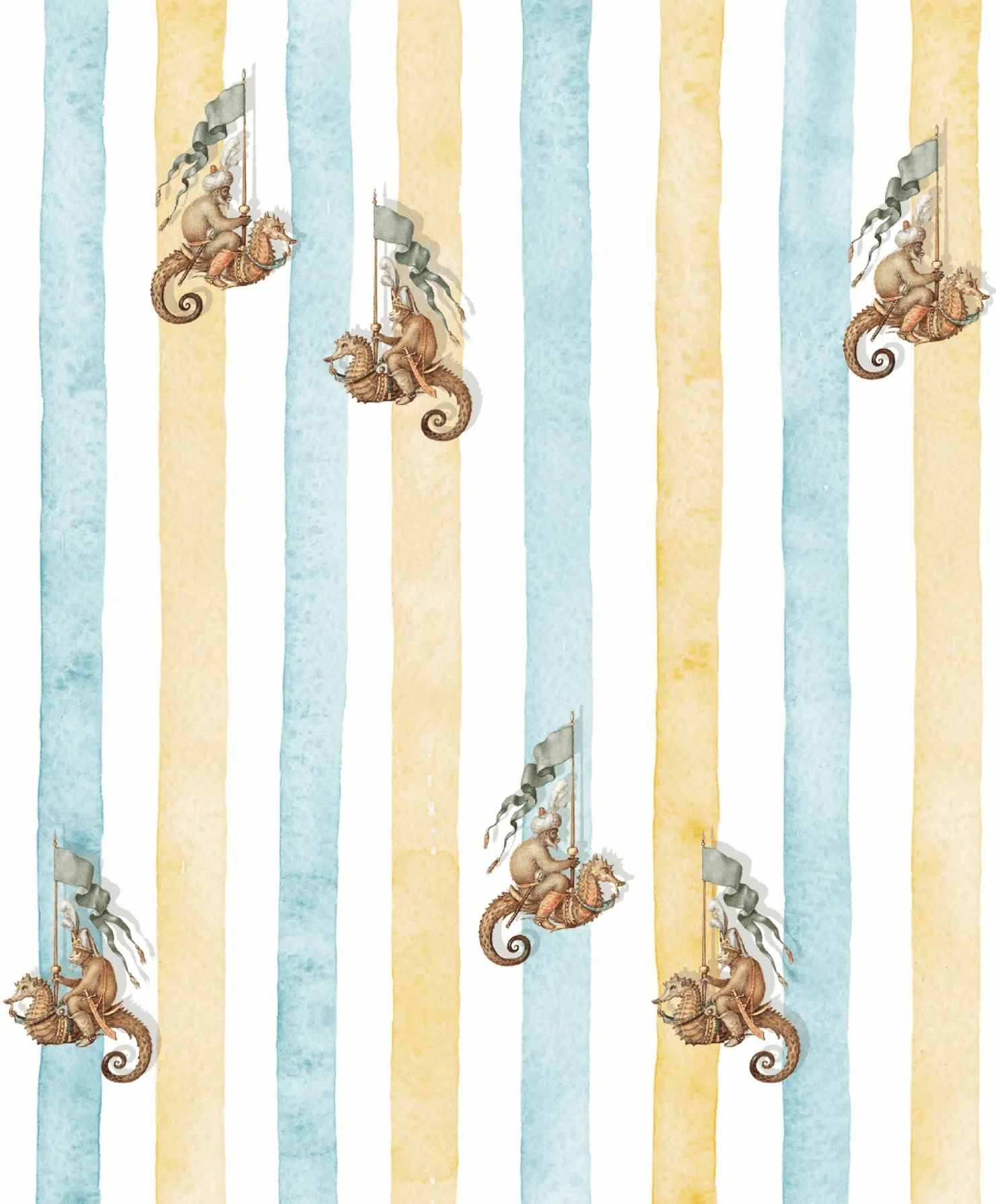Creative Lab Amsterdam Seahorse Riders Yellow & Blue Repetitive Wallpaper