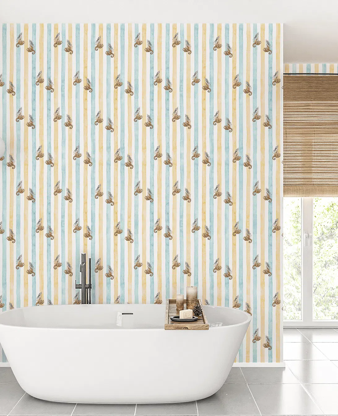 Creative Lab Amsterdam Seahorse Riders Yellow & Blue Repetitive Wallpaper - Image 3