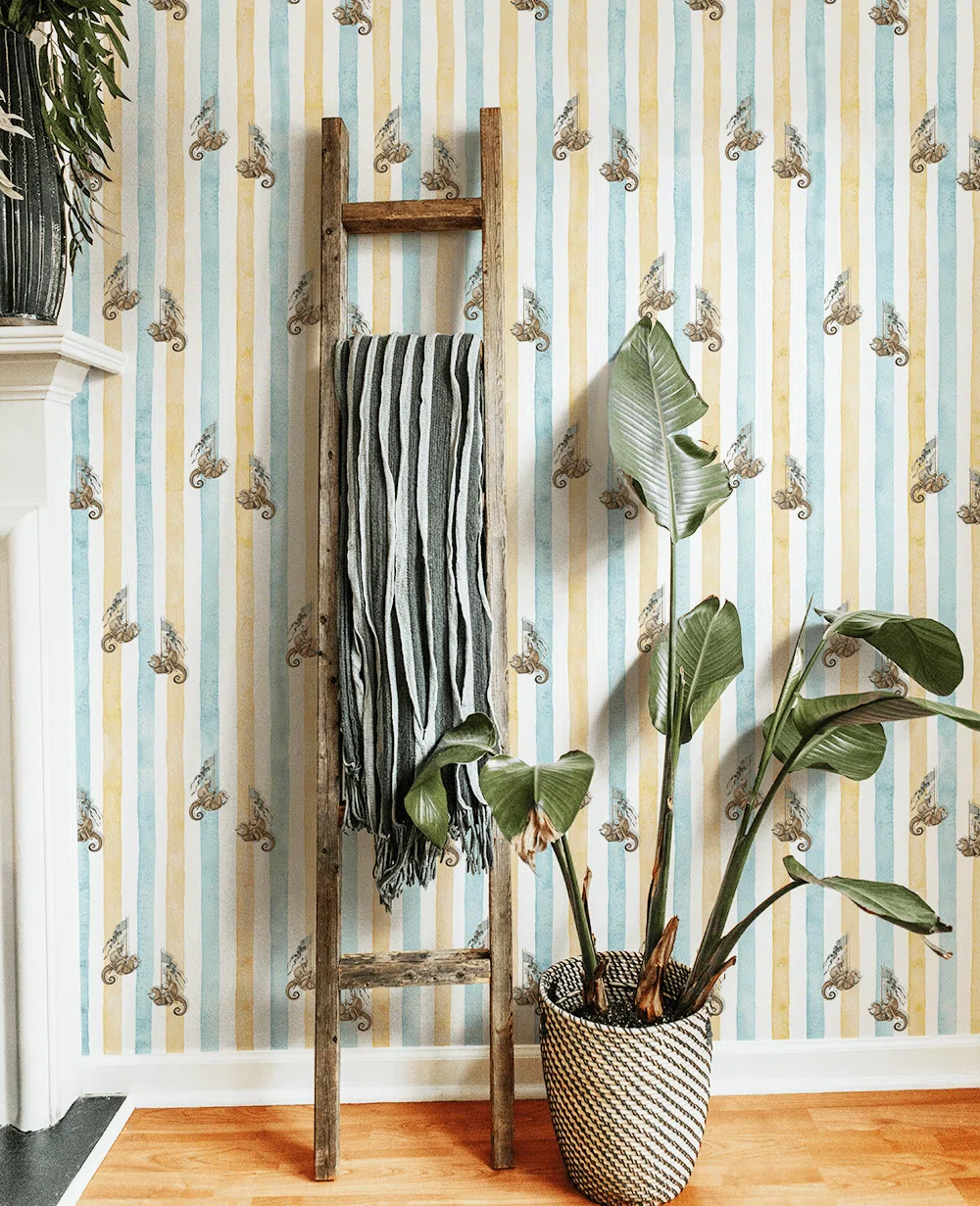 Creative Lab Amsterdam Seahorse Riders Yellow & Blue Repetitive Wallpaper - Image 4