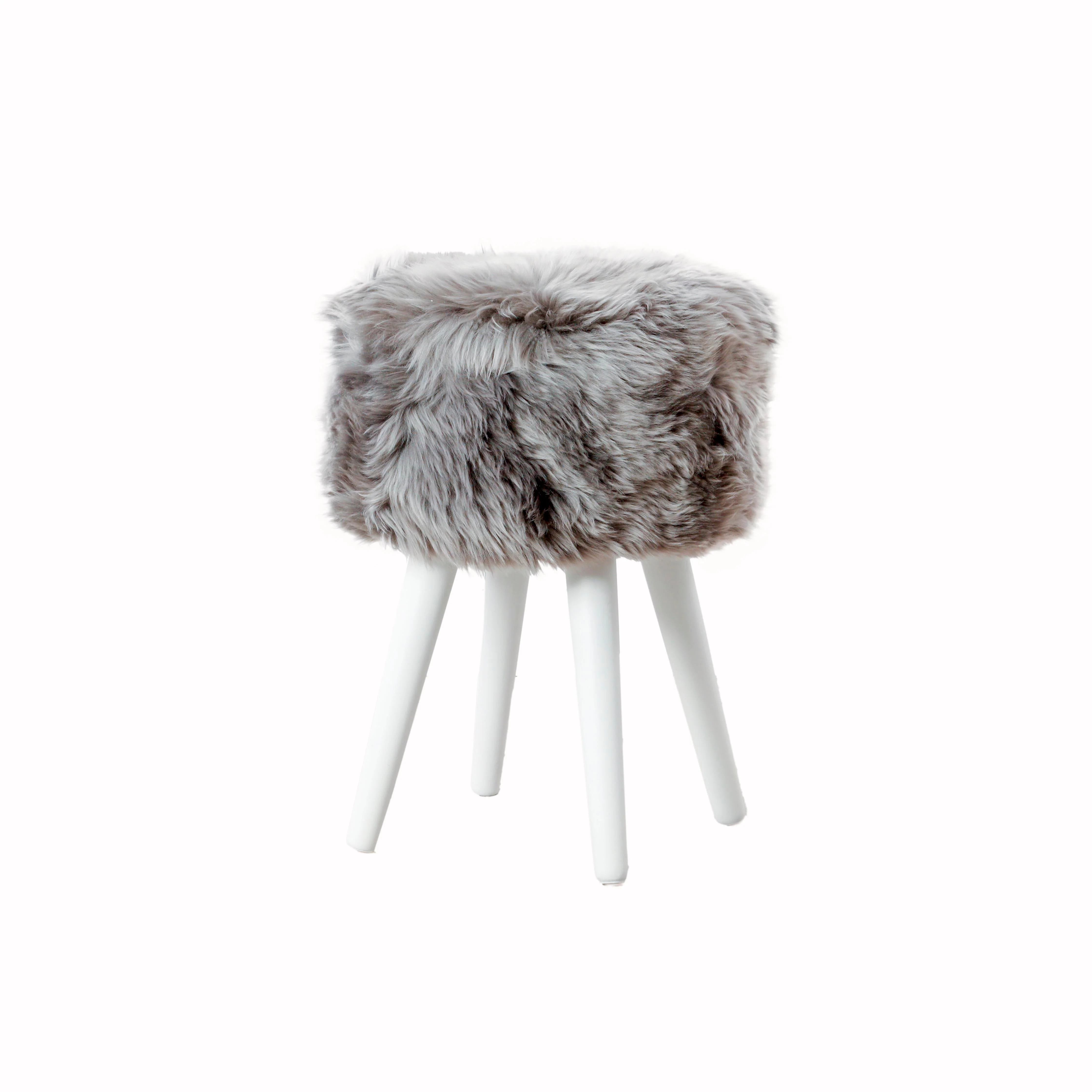 Native Home Sheepskin Wood Stool Grey/White - Image 2