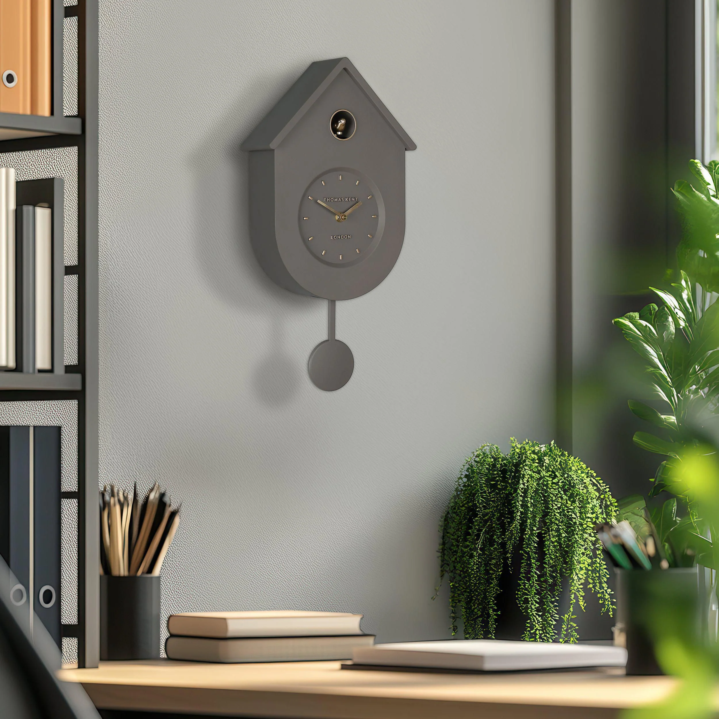 Thomas Kent Cuckoo Taupe Grey Wall Clock - Image 2